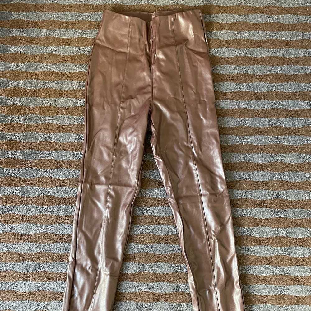 H&M RED FAUX LEATHER PANTS